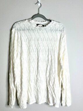 Lands' End Cream Pointelle Knit Lace Mock Neck Cottagecore Victorian Cozy Sz 3X